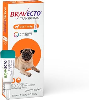 Bravecto® Cães Transdermal 250mg - Antipulgas e Carrapatos - Cães de 4,5 a 10kg - 1 Pipeta 0,89ml - MSD Saúde Animal