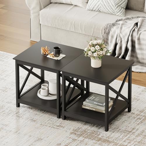 Image of ChooChoo End Tables Set of 2, 24 Inch End Table with 2-Tier Storage Shelf