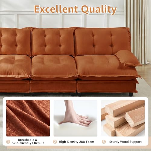 Image of 138 inch L-Shaped Sectional Couches for Living Room, Orange 4 Seater Modern Chenille Deep Seat Sofa Set, Salas para Casa, High Back Cloud Couch Modular Sectional Sets with Ottoman