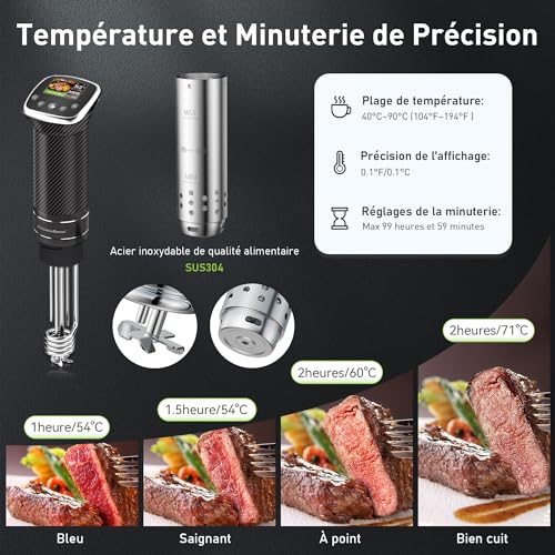 Miniatura 8 de Kitchenboss Wi-Fi Sous Vide Cocina Precisión: Roner Cocina Baja Temperatura 1100w A Prueba De Agua Ipx7, Pantalla Tft Táctil Control De Temperatura De Precisión
