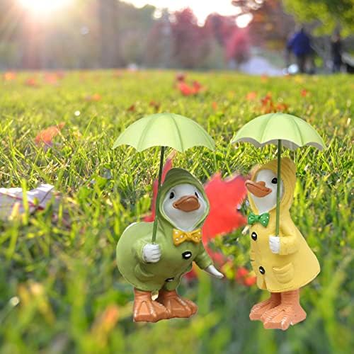 Duck Garden Ornaments, Dilly and Dally Puddle Ducks with Umbrella, Cute Rainy Day Duck Garden Statue, Non-fading Resin Animal Sculpture for Home Patio Lawn Yard (2pcs)