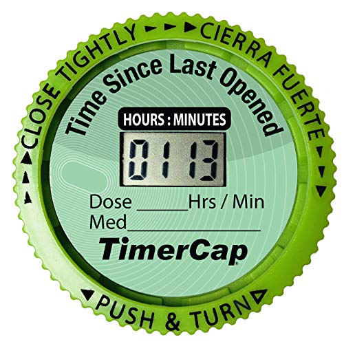 TimerCap Automatically Displays Time Since Last Opened - Built-in Stopwatch Smart Pill Bottle Cap Medication Reminder Case (Qty 4-1.8 oz Amber Bottles) EZ -Twist/CRC