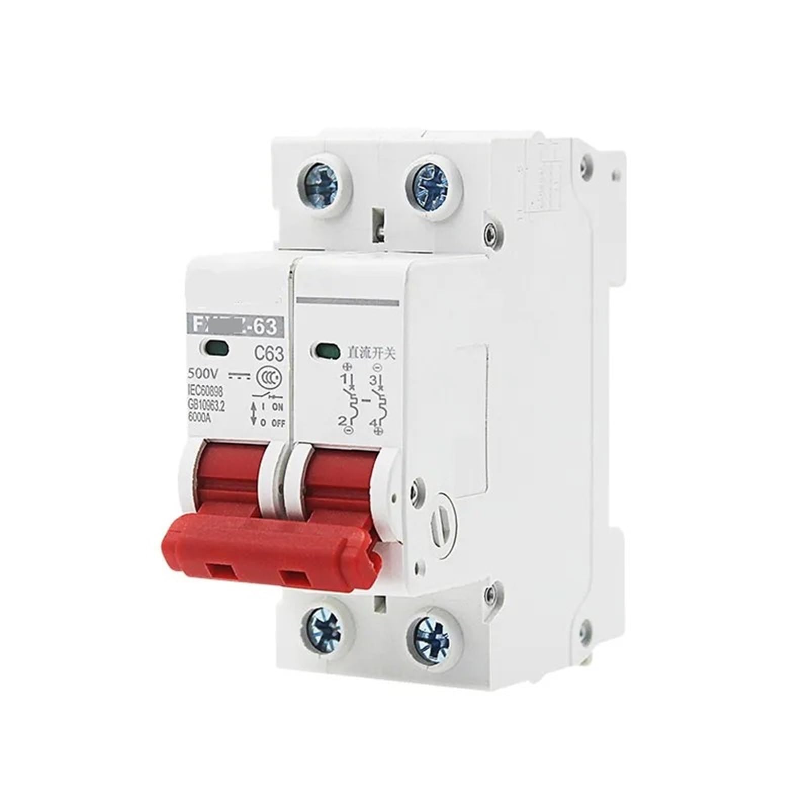 Wyłącznik solarny MCB 2P DC 500 V, 6A/10A/16A/20A/25A/32A/40A/50A/63A, przełącznik powietrza DC