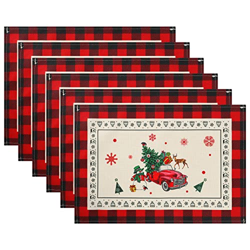 Chemin de table de Noël en toile de jute rouge 72 pouces de long pour table à manger, café, buffalo, plaid Farmhouse Merry Xmas Décorations pour la maison (12 x 18 pouces) Cover
