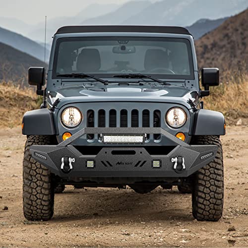 Image of Nilight Front Winch Bumper for Jeep 2007-2018 Wrangler JK /JKU, 2018-2025 JL /JLU, 2020-2025 Gladiator JT, w /Light Bar, Pod lights, Shackles,Winch Plate, Heavy Duty Off-Road Steel Bumper, Bull Bar
