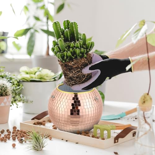 Remerry OY-REMERRY-49638 12 Pcs 6 Inch Disco Ball Planter Mirror Ball Boho Hanging Planter Flower Pots Vase With Chain And Wooden Rings For Indoor Outdoor Plants Succulents Cacti Flowers Home Decorations thumb #3