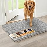 Neater Pets Muddy Paws Dog Door Mat 24” x 17” – Super Absorbent & Quick-Dry Chenille Doormat for Trapping Dirt, Water, Mud - Non-Slip & Machine Washable Pet Rugs for Entryway, Indoor Mud Mats, Gray