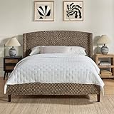 HULALA HOME Queen Bed Frame with Headboard, Woven Grass Rope Design, Mattress Foundation with Wooden Slats Support, No Box Spring Needed, Dark Brown