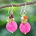 NOVICA Artisan Handmade Cultured Freshwater Pearl Garnet Cluster Earrings Gemstone Beaded Dangle .925 Sterling Silver Glass Peridot Quartz Multicolor Pink Thailand Birthstone 'Thai Joy'