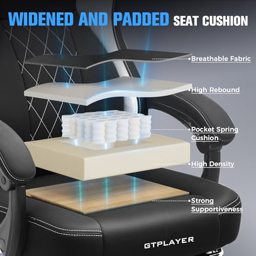 GTPLAYER Big and Tall Gaming Chair Breathable Fabric Computer Chair with Strong Lumbar Support, Comfortable Office Chairs with Pocket Spring Cushion, High Back Ergonomic Desk Chairs with Footrest - Image 6