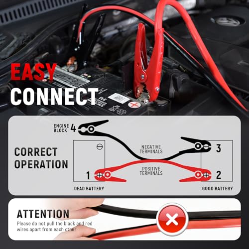 Image of TOPDC 2 Gauge 16 Feet Jumper Cables for Car, SUV and Trucks Battery, Heavy Duty Automotive Booster Cables for Jump Starting Dead or Weak Batteries with Carry Bag