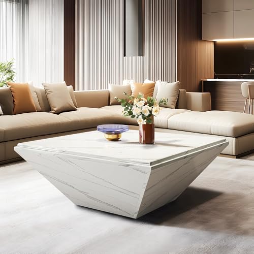 NicBex Coffee Tables for Living Room Marble Coffee Table Rectangular Coffee Table White Modern Coffee Table Minimalist Coffee Table Solid and Textured, Elegant and Stylish, White