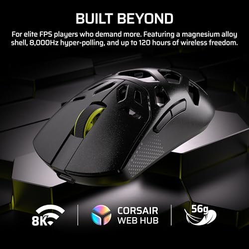 Corsair SABRE v2 PRO Wireless MG FPS Gaming Mouse – 33,000 DPI MARKSMAN S Sensor, 8,000Hz Hyper-Polling, Durable Magnesium, Lightweight, Up to 120hr Battery – Black - Image 3