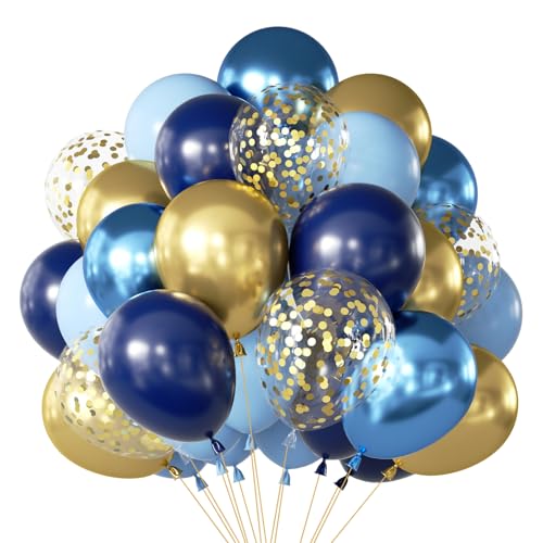 Netnology Globos Azules y Dorados 68 Piezas, 12 Pulgadas Helio Globos De Cumpleaños Azul Metalizados Globo Confeti Dorado para Decoracion Cumpleaños Fiesta Niño Baby Shower Boda Bautizo