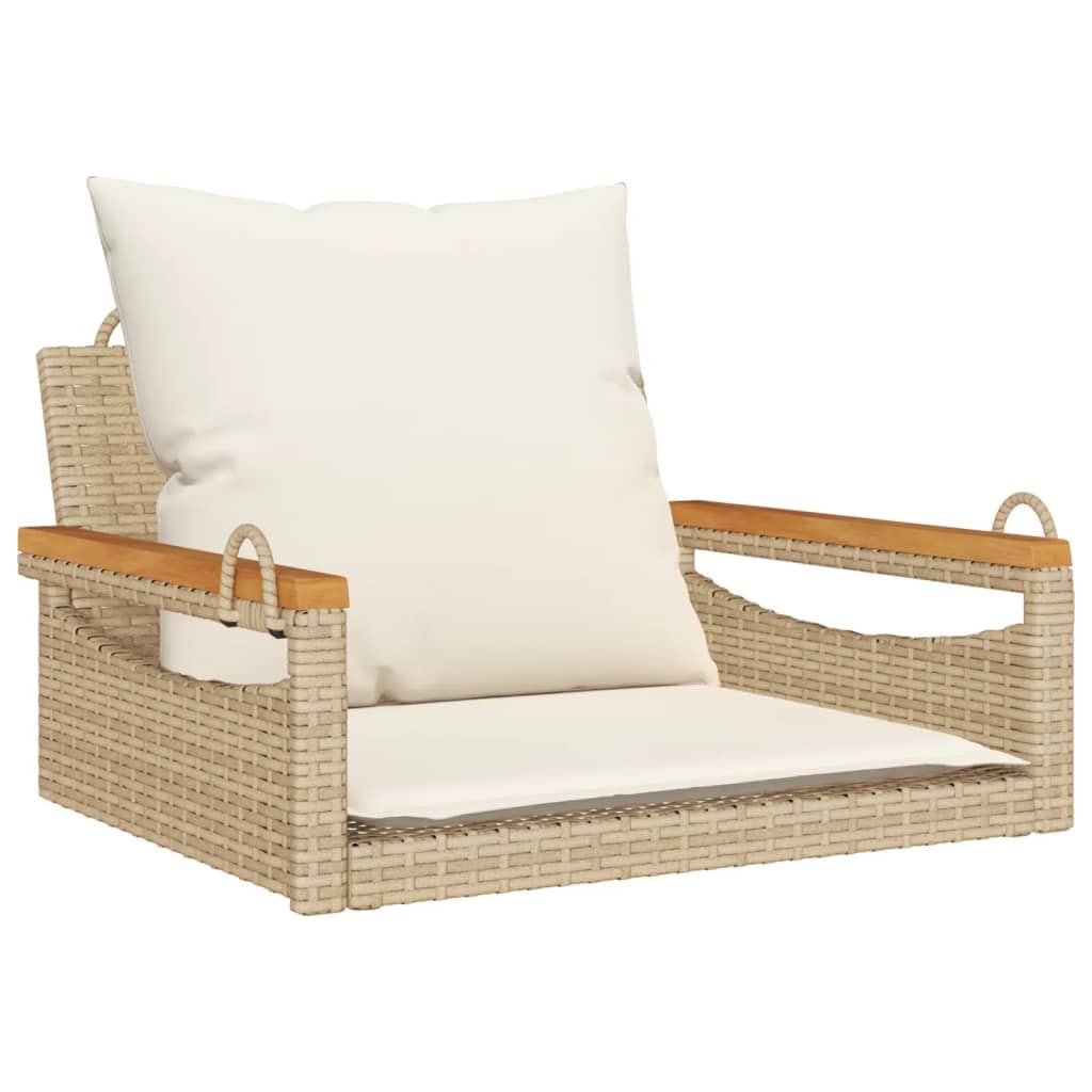 Banco Columpio con Cojines ratán sintético Beige 63x62x40 cm, Columpio Jardin Exterior, Balancin Jardin Exterior, Muebles Jardin Exterior, Balancin Balcon - 368166