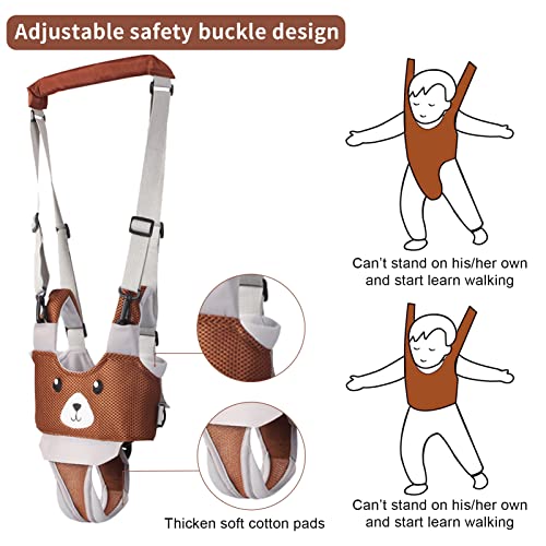 IULONEE Baby Walking Harness Mesh Handheld Toddler Helper Assistant Adjustable Child Walker Help Standing Up and Walking Belt Learning Helper Infant Safety Harness for 7-24 Month Baby (Mesh Brown) - Image 3