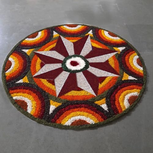 Image of Rangoli (60x60 cm) Super Soft Microfiber Decorative Mat Anti-Skid Door Mats for Home /Bathroom Mat /Bedroom /Kitchen /Floor Mat (Green & White)