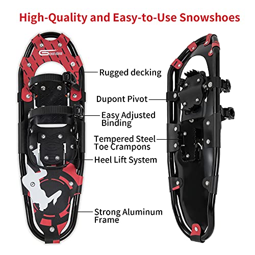 Goutone Light Weight Snowshoes For Adult Women Men Youth Kids, Aluminium Alloy Terrain Snow Shoes For Hiking And Heel Lift Riser For Mountaineering With Trekking Poles And Carrying Tote Bag. #TOP1