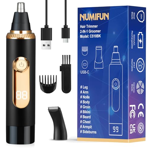 男性用鼻毛カッター、2イン1充電式ノーズトリマー LEDディスプレイ付き