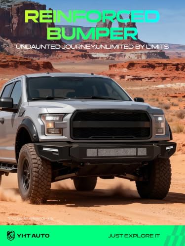 Image of YHTAUTO Bull Bar Push Bar with Skid Plate Light Mount Fit Ford Ranger 2019 2020 2021 2022 2023, Heavy Duty Steel Brush Guard for Truck Front Bumper Style C Textured Black Off Road Accessories