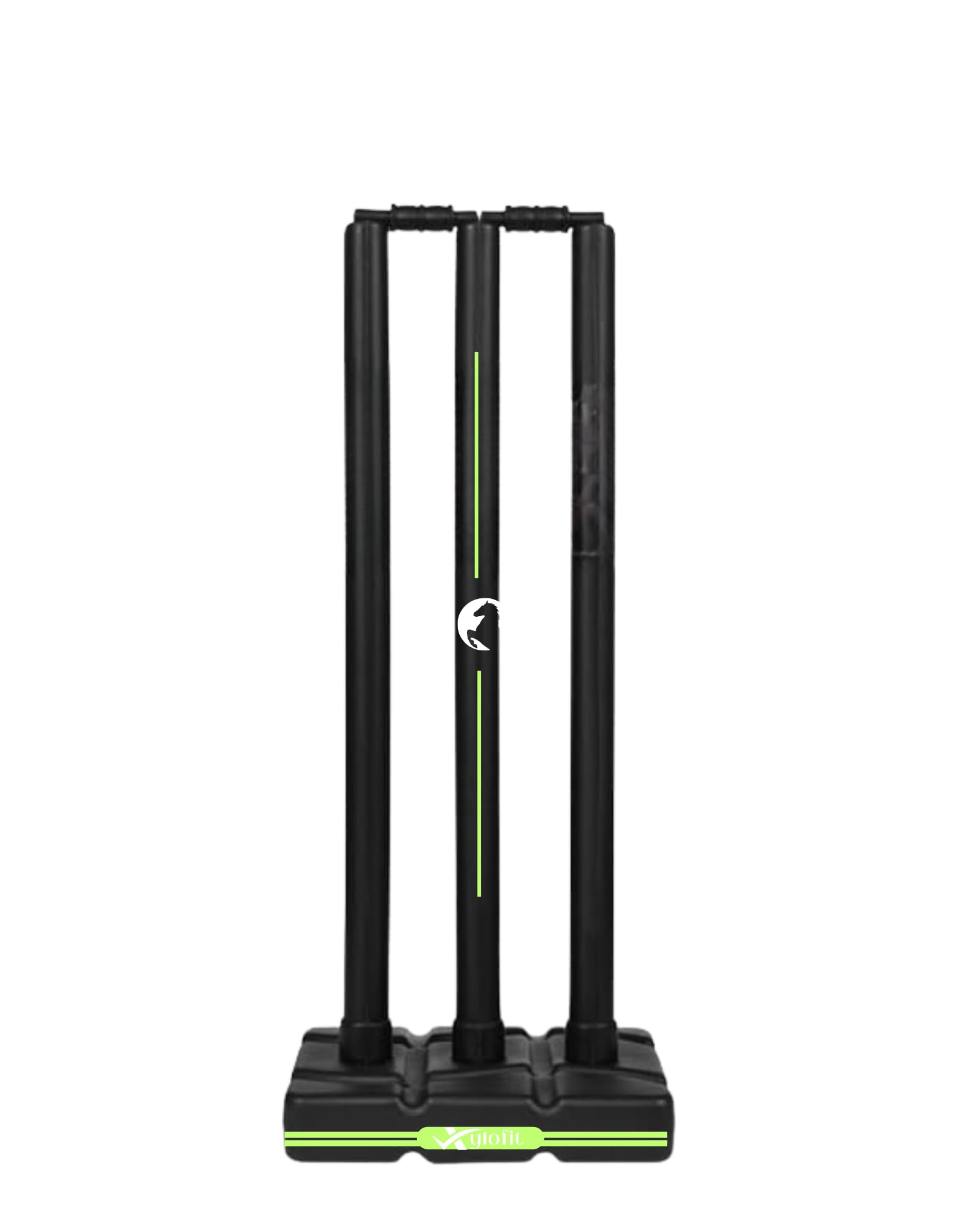 Encanto Plastic Cricket Stumps | Black | Cricket Wicket Set with Neon Green Lines | Durable Plastic | 3 Stumps & 2 Bails for Practice, Backyard & Kids Cricket
