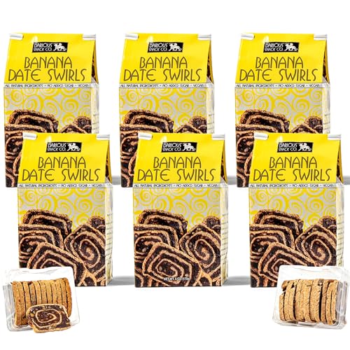 Darious Snack Co. VEGAN and PALEO Banana Date Swirls for Delicious BreakFast, Slightly Sweet and Savory Snacks, All Natural Ingredients, Holiday Food Gifts, 6 Pack - 6 oz Each Bag