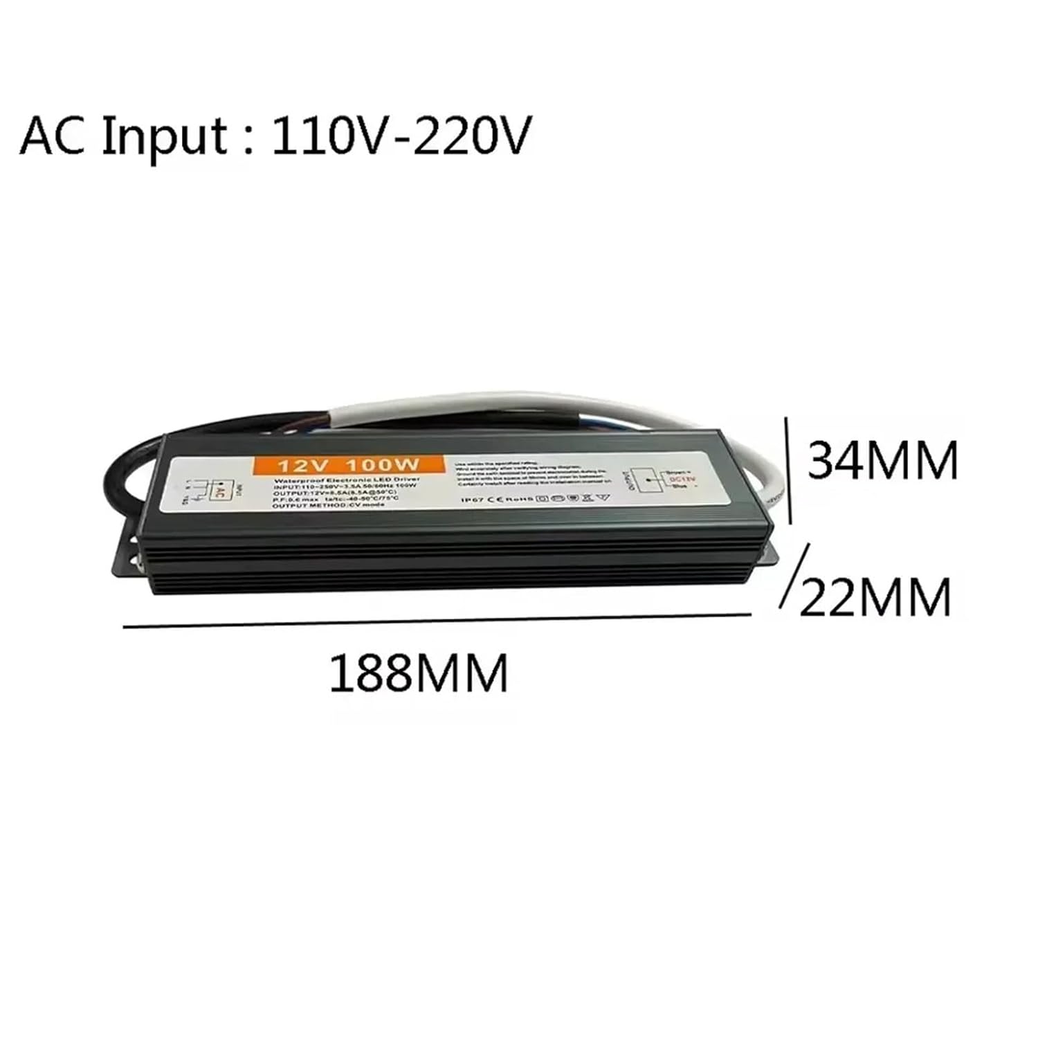 Waterproof Power Supply IP67 Lighting Transformer AC110V~220V to DC 12V 24V LED Driver 10W 20W 50W 100W 400W Outdoor Adapter(120W,12V)