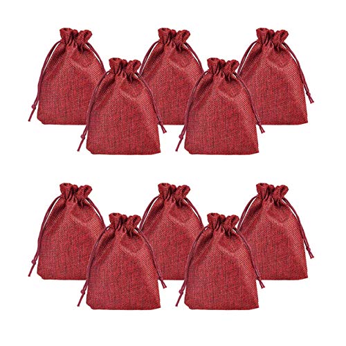 ZARRS Pochette à Bijoux Petit,20 Pièces Sachets en Lin Sacs de Bijoux Sacs Cadeau avec Cordon pour la Faveur de Mariage Parti Artisanat de Bricolage 13,5 x 9,5 cm Marron