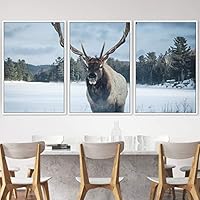 3 Piece Framed Canvas Wall Art Spiritual Being Animals Deer Expressive Impressionism Rustic - 16