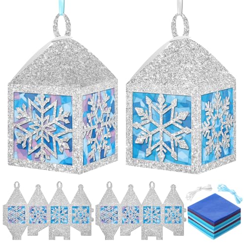 Lanterne de Noël bleue attrape-soleil flocon de neige Pajean en papier pour décoration hiver
