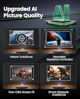 Proiettore 4K [Compatibile con Netflix]1000ANSI Auto Focus/Keystone 4k smart tv Projector, WiFi6 Two-way Bluetooth5.3 Proiettore Portatile 1080p nativo con HDMI ARC/CEC Home Cinema/Esterno Nero