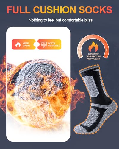 Niorasen Full Cushion Thermal Socks for Men, Thick Cotton Mens Work Socks, Padded Mens Warm Socks, 5 Pairs Crew Winter Sports Socks for Outdoor Walking Hiking Running Climbing, Multicolour, 9-11 - Image 2