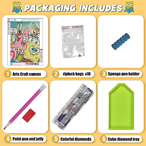 Diamond Painting Kits For Adults Kids Beginner, 5D Diy Diamond Painting Cartoon Sponge Baby Cute,Full Drill Round Crystal Rhinestone Diamond Painting Art For Home Wall Decor 12X16 Inch #TOP4