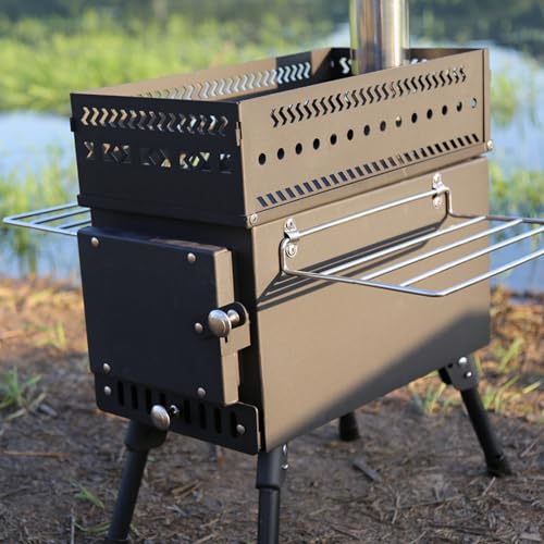 Estufa de leña portátil para acampar con bolsa de transporte, ideal para mochileros, barbacoas, picnics, caza y pesca.