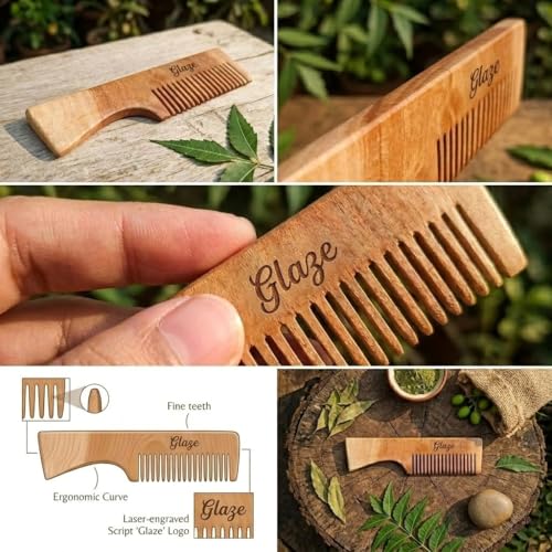 Image of Glaze Natural Wooden Comb with Handle for Men & Women, Smooth and Breakage-Free Hair