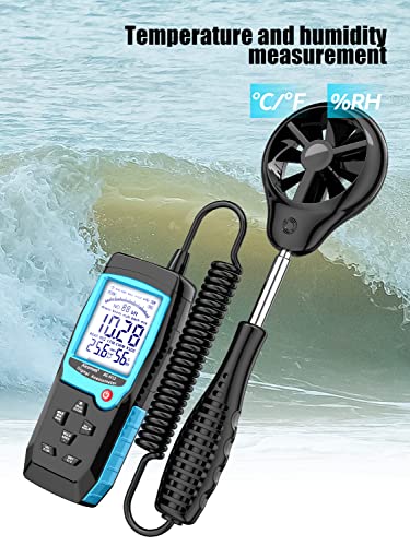 Aicevoos H12 Digitales Anemometer Handmessgerät, Windmesser Windmessgerät mit Erweitertem Windsensor, misst Windgeschwindigkeit (MAX/MIN/AVG) Windfluss (CFM)