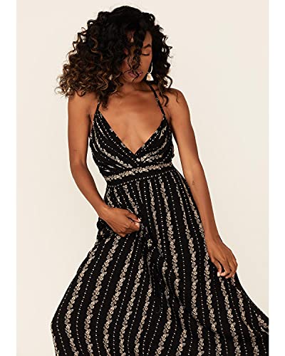 Angie Girls Women's Printed Surplus Top Maxi Casual Dress, Black, Small US2