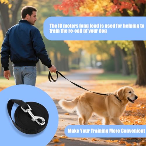Schleppleine 15m für Hunde, 15m Hundeleine mit D-Karabiner, Wasserdicht Laufleine für Hunde, Nylon Lange Hundeleine Ausbildungsleine für Kleine bis Mittelgroße Hunde(Schwarz)