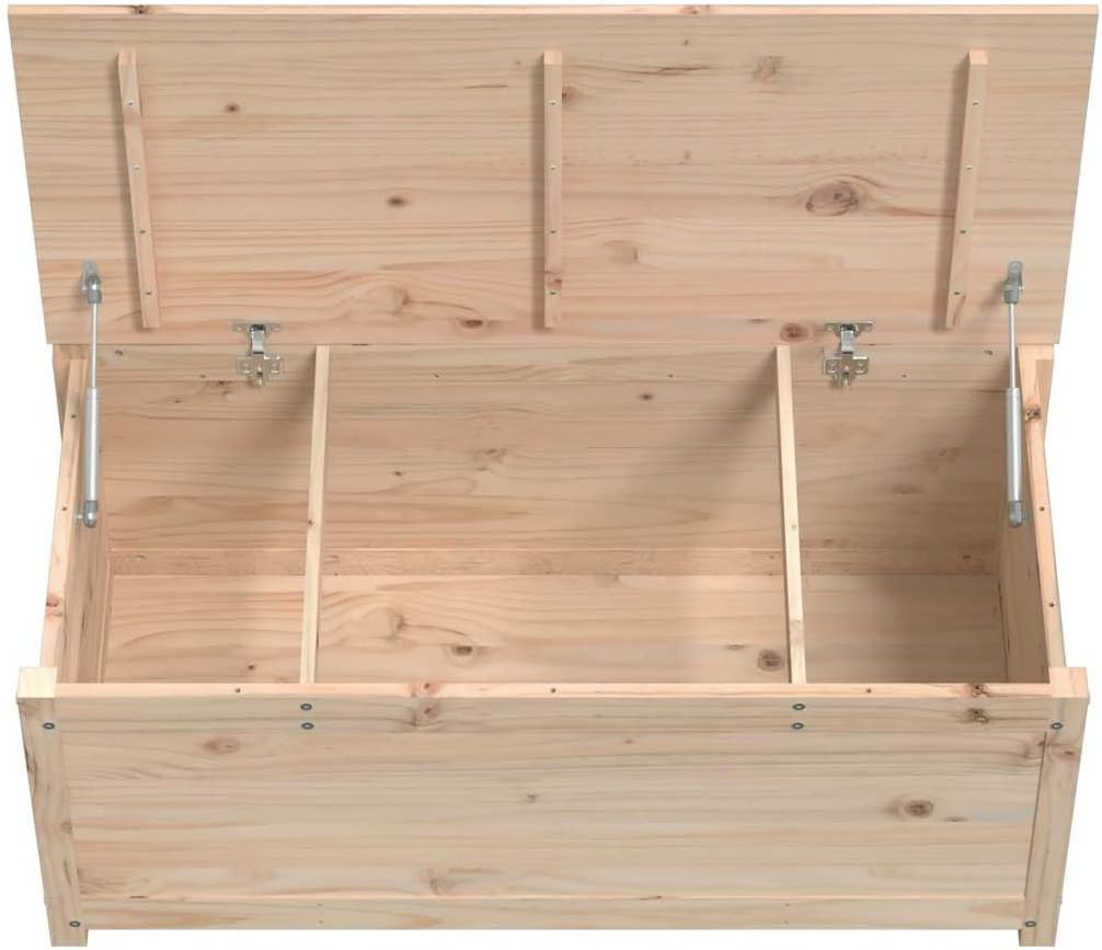 Natural Pine Solid Wood Storage Box with Hydraulic Lift Lid, Rustic Unfinished Pinewood Medium Storage Box for Blankets Cushions Home Organization