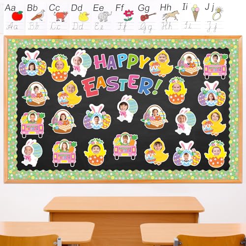 Image of 36 Pcs Easter Egg Cutouts Spring Chick Bunny Cutouts with Photo Space for DIY Craft Easter Bulletin Board Spring Classroom Party Wall Decoration (Easter Egg)