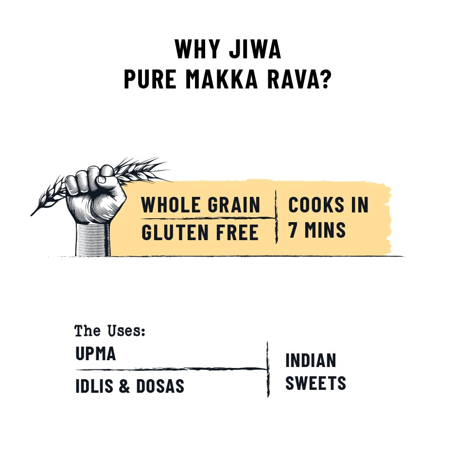 Image of Jiwa Pure Makka Rava | 500 G | Cooks In 7 Minutes | Wholegrain | Broken Corn /Makki Rava | Gluten Free (Pack of 3)