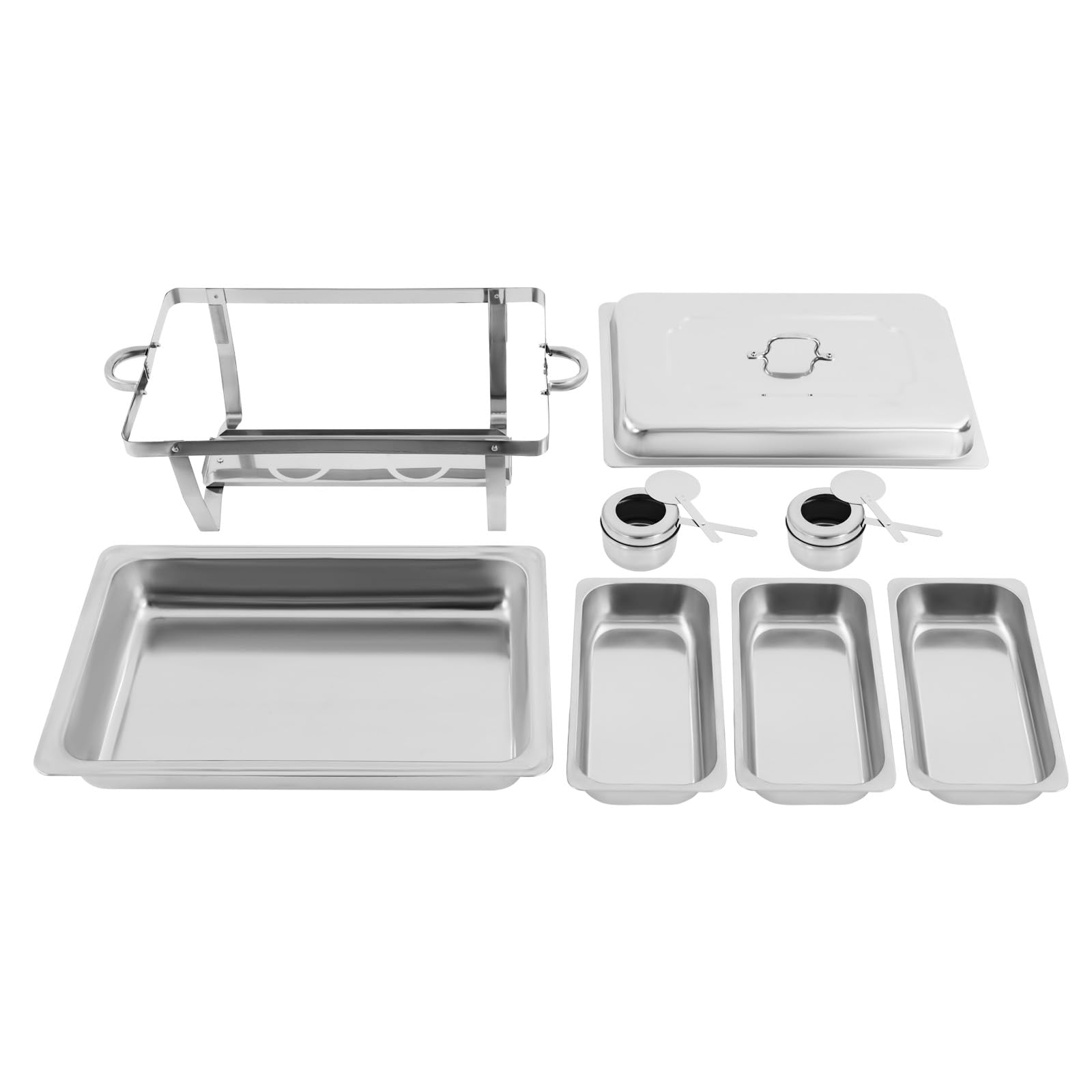 Chafing Dish - Set da buffet in acciaio inox, con 3 scomparti, con 2 supporti combustibile, rettangolare, per catering, buffet e feste.
