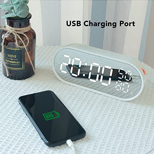 Fanju Digital Alarm Clock With Usb Port For Charging, Mirror Surface Led Time Display,Humidity Temperature Detect,Dual Alarm With Snooze Mode,Brightness Adjustable,Alarm Clock For Bedroom Desk #TOP3