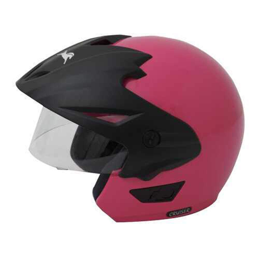 TVS Half Face Motorcycle Cruiser with Peak Helmet, ISI DOT Certified, Clear Visor, Pink-image-18