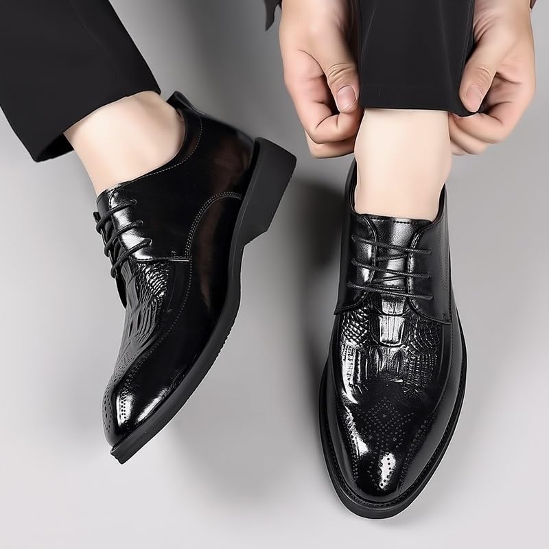 Men's Casual Dress Shoes Dress Oxford for Men Lace Up Round Burnished Toe Crocodile Print Business Shoes Block Heel Anti-Slip Resistant Non Slip Wedding3