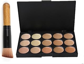 15 Colors Cream Contour Face Concealer Palette, FantasyDay Long Lasting Full Hydrating Coverage Conceals Corrects Foundation Camouflage Makeup Set for Correcting Dark Circles Acne Blemish + 1 Brush