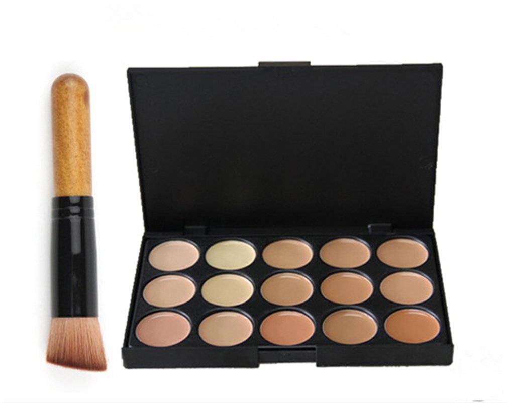 Pure Vie15 Colors Hydrating Full Coverage Correcting Concealer Palette Camouflage Makeup Contour Kit for Conceals Corrects Dark Circles Acne + 1 Pcs Foundation Powder Concealer Eyeshadows Brushes