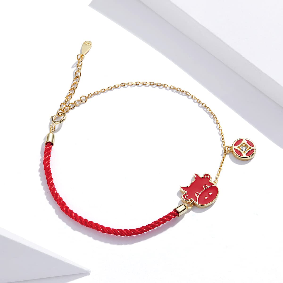 LYGBAOFUL Pulsera de Plata de la Suerte para Mujer, Cuerda roja de Plata 925 y Cadena de Color Dorado, Pulseras de para Mujer, Regalo de joyería