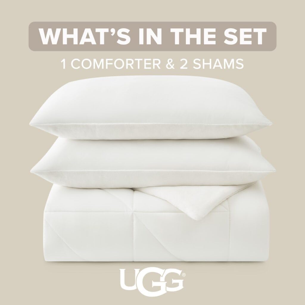 UGG King Comforter Set – 3 Piece Luxury Reversible Plush King Size Comforter Set with Down Alternative Fill, Soft Bedding Set with 2 Pillow Shams for Home & Bedroom Decor, White Snow (Corey)