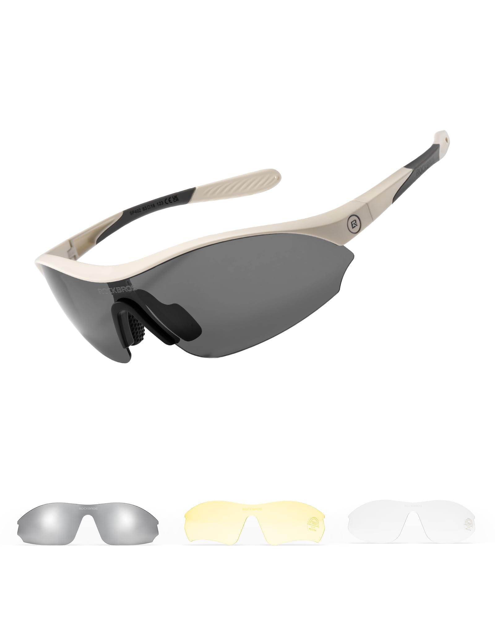 ROCKBROS Polarized Cycling Sunglasses for Men Women with 3 Interchangeable Lenses 23g Ultralight Sports Glasses, Quick-Change UV400 Adjustable Nose Pad for Running Driving Hiking Cycling